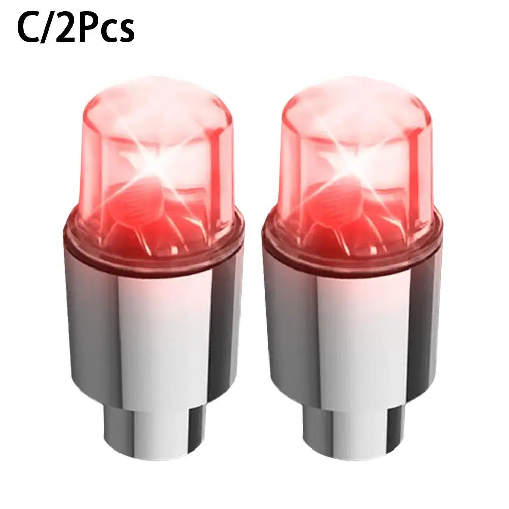 2pcs Car Wheel LED Flash Lights Tire Nozzle Valve Caps Luminous Warning Decorative Lamp Car Motorcycle Bike Wheel Accessories