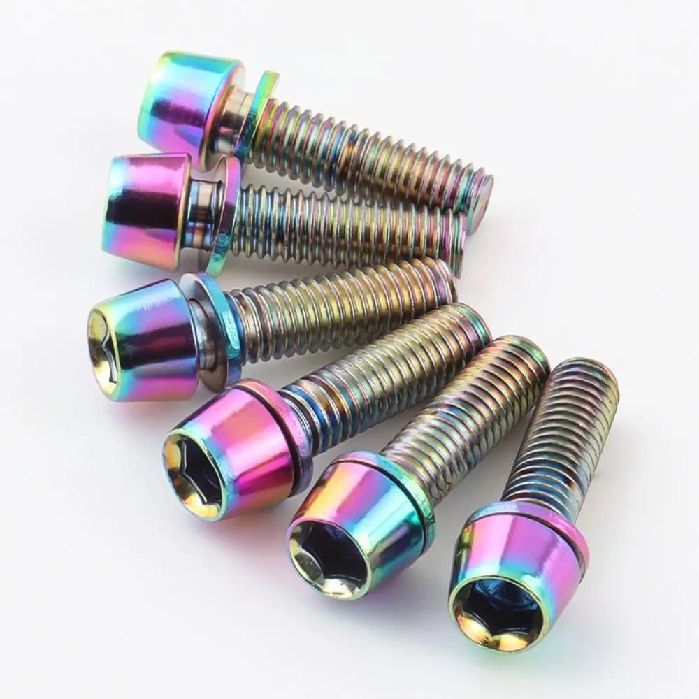 6PCS Durable M5x17mm Stem Bolts Bicycle Handlebar MTB Road Bike Stem Screw with Washer Titanium-plated Steel Stem Riser Screw